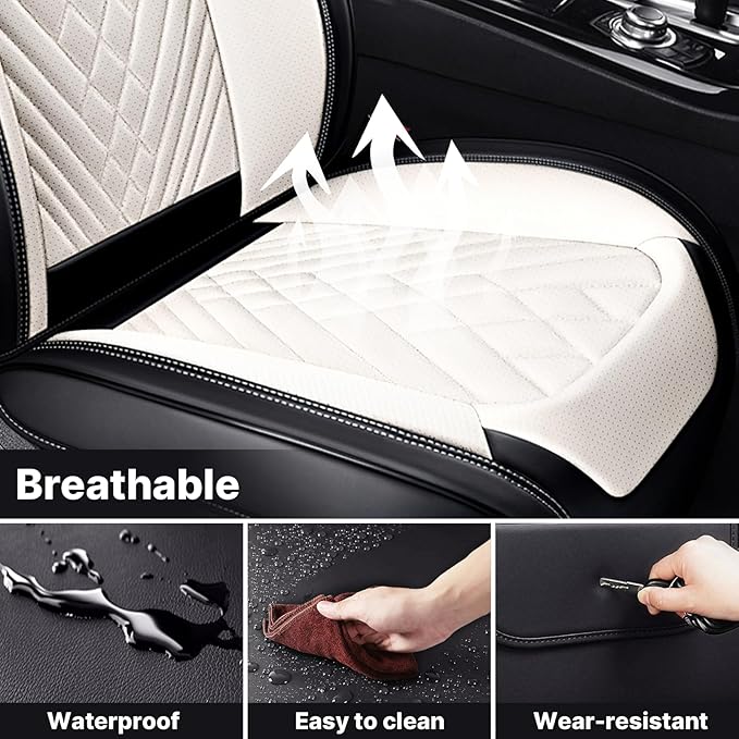 Car Seat Covers,Waterproof PU Leather Automotive Seat Covers Full Set for Cars SUV Truck Sedan,Universal Anti-Slip Seat Protector Breathable Seat Cover (5 Seat-Headrest,Creamy White)
