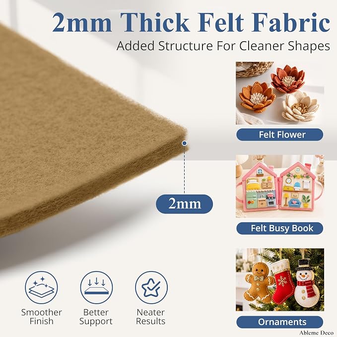 12" x 12" Felt Sheets for Crafts, 2mm Stiff Felt Fabric, Tan | 2mm Thick Stiff - Image 2