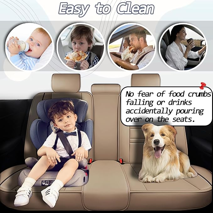 Seat Covers for Chevy Blazer 2019-2025 | 5-Seats Leather Seat Covers, Easy to Install Automotive Seat Covers Full Set (Full Set, Beige)