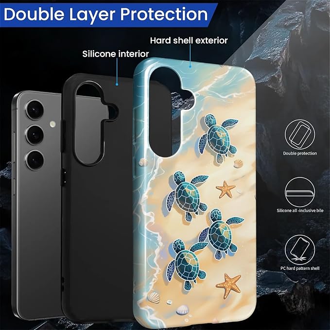 for Samsung Galaxy S24 FE Case, Sea Turtle Beach Pattern Glossy 2 in 1 - Image 3