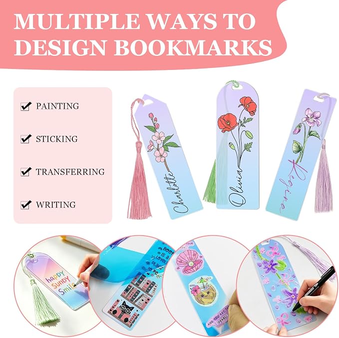 90Pcs Acrylic Bookmark Blanks Kit, 30 Set Iridescent Clear Acrylic Bookmarks - Image 4