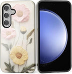 Case for Samsung Galaxy S24 Case, Faux Embroidery Boho Floral Design Hybrid by Kapadiy