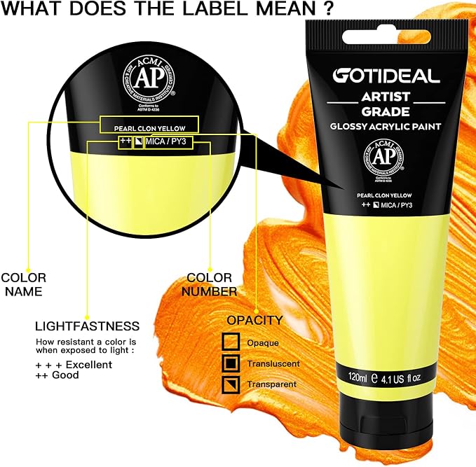GOTIDEAL Metallic Acrylic Paint Pearl Clon Yellow Tubes Non Toxic Non Fading - Image 2