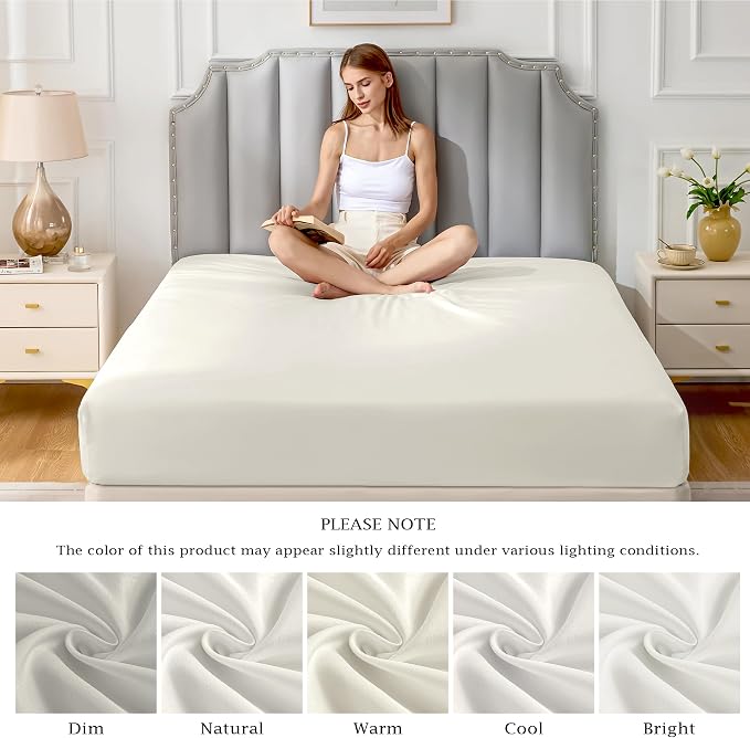 FreshCulture Pure Cotton Fitted Sheets Full Size, 300 Thread Count Percale - Image 7