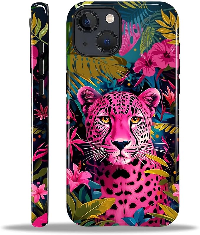 ZHEGAILIAN Case for iPhone 13 14, Panther Leopard Flower Durable Shockproof by Home