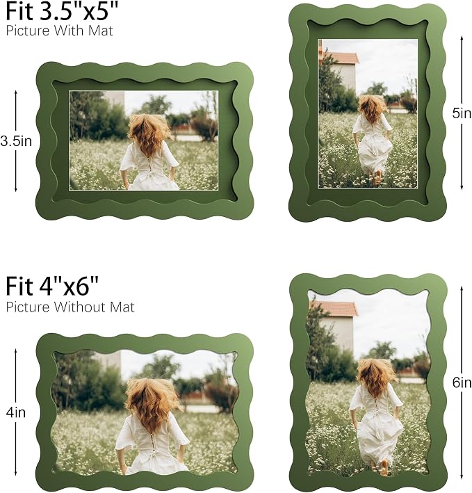 4x6 Picture Frame with Mat for 3.5x5, Wavy Edge Wooden Real Glass Photo Frame - Image 4