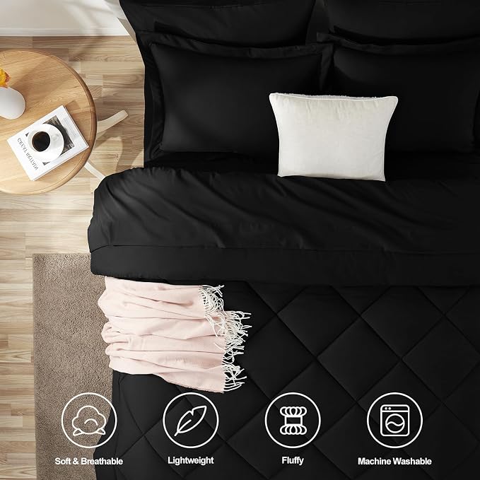 CozyLux Queen Comforter Set Black - Image 2