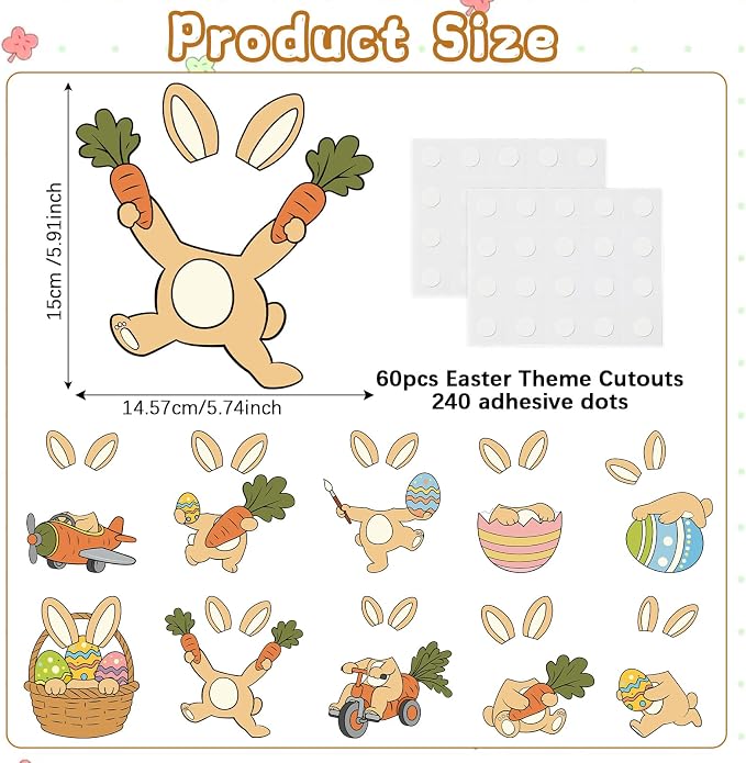 60pcs Easter Theme DIY Cutouts Easter Bunny Eggs Bulletin Board Decoration Set - Image 2