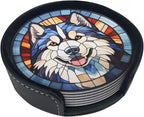 Drink Coaster Set of 6, Alaskan Malamute Dog Mom Lover Gift, Leather Drink by petloverdoglovercommunity