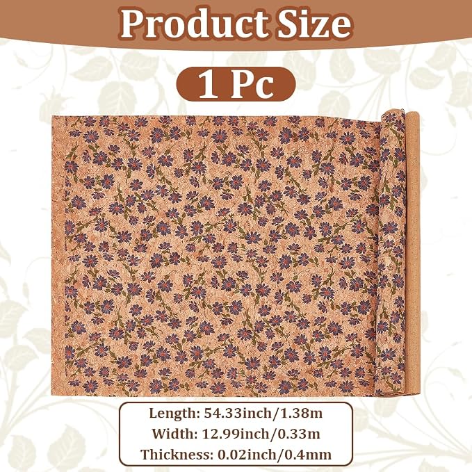 1.51 Yards 12.99 Inch Camel Synthetic Cork Leather Fabrics by the Yard Flowers - Image 2