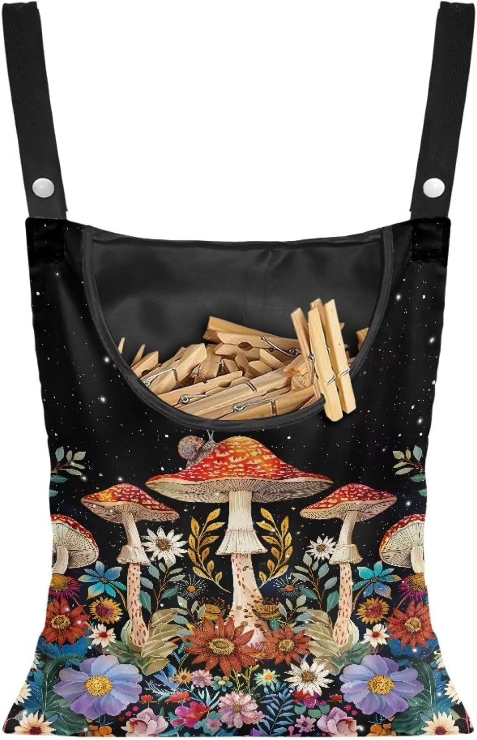 Mushroom Clothespin Storage Hanger Bags Laundry Clothespin Bag, Clothespin Bag with a Large Opening, Hanging Storage Organizer with Hanging Rope for Home Outdoor