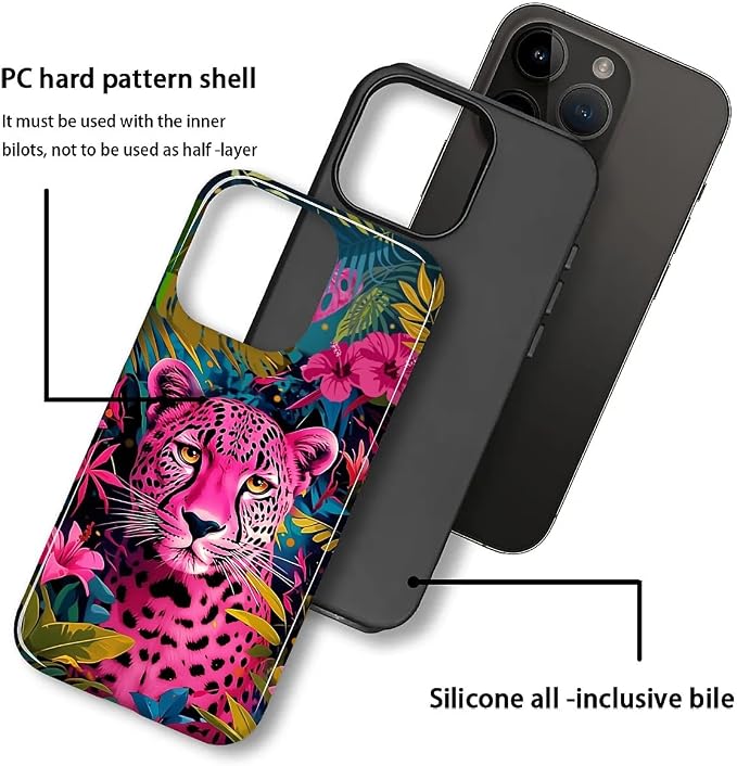 ZHEGAILIAN Case for iPhone 15 Pro, Panther Leopard Flower Durable Shockproof - Image 2