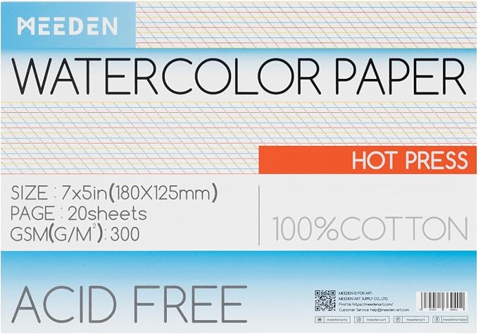 MEEDEN Watercolor Paper Block, 100% Cotton Watercolor Paper Pad of 20 Sheets by MEEDEN