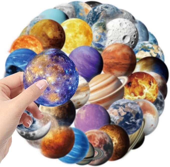 50PCS Transparent Planet Space Stickers, Waterproof PET Decals, Realistic Solar - Image 3