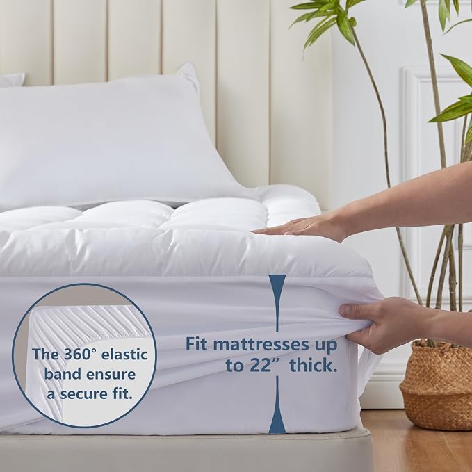 CozyLux California King Size Mattress Pad Pillow Top Cotton Cooling Mattress - Image 3