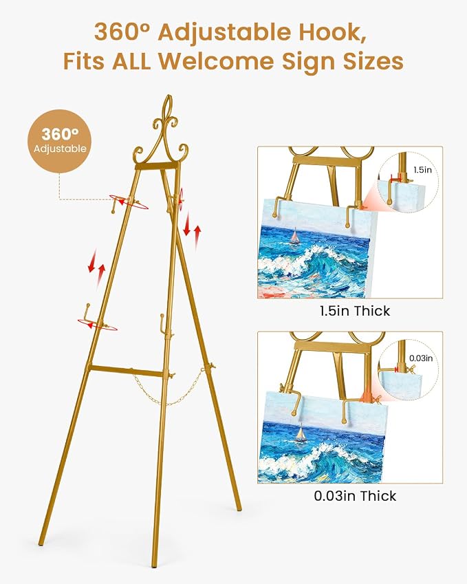 53.9" Gold Easel Stand for Sign, Heavy Duty Metal Display Easel - Image 3