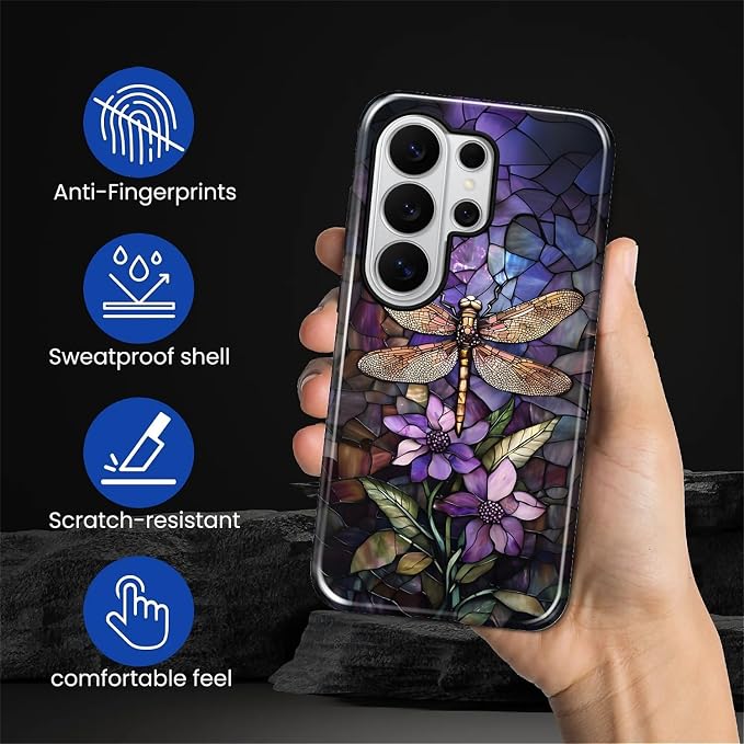 for Samsung Galaxy S26 Ultra Case, Stained Glass Dragonfly Pattern Glossy 2 in - Image 4
