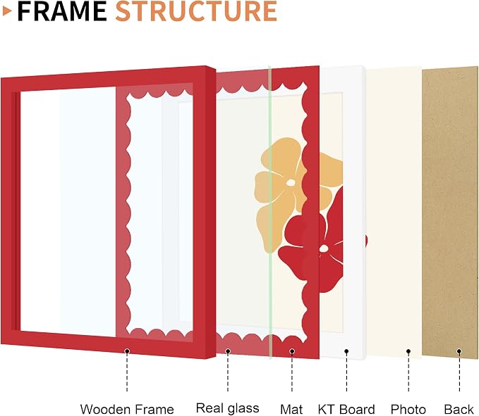 10x10 Picture Frame with Wavy Mat, Wooden Real Glass 10 x 10 Photo Frame - Image 5