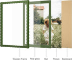 12x16 Picture Frame with Mat for 11x14, Wavy Edge Wooden Real Glass Photo Frame - Image 5