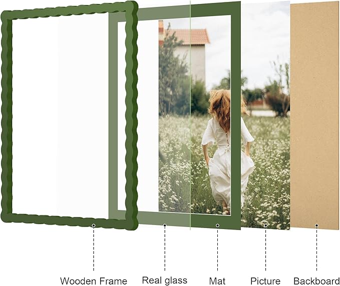 12x16 Picture Frame with Mat for 11x14, Wavy Edge Wooden Real Glass Photo Frame - Image 5