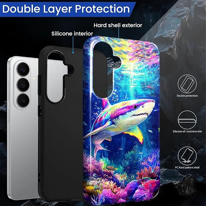 for Samsung Galaxy S26+ Case, Colorful Ocean Sharks Pattern Glossy 2 in 1 - Image 6
