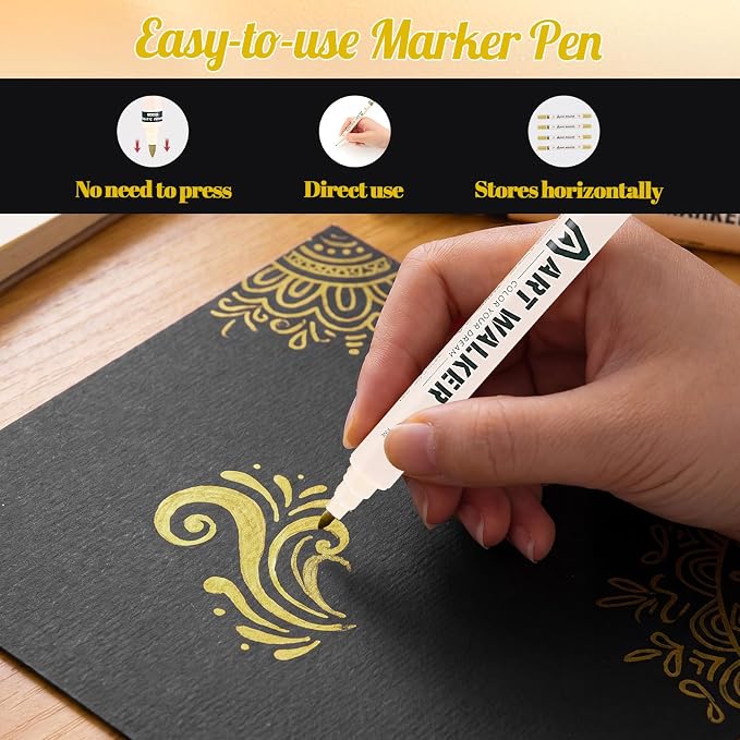 Thboxes 10 Pack Gold Paint Markers, Dual-Tip Acrylic Paint Pen Fine Tip and - Image 4