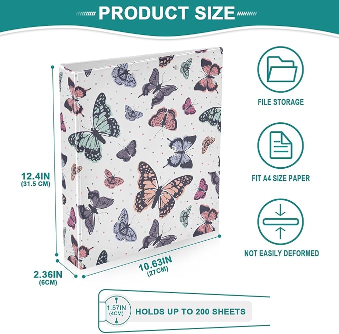 Butterfly Pastel Color Round Ring Binders 1.5 Inch Flora Insect Biology Natural - Image 4