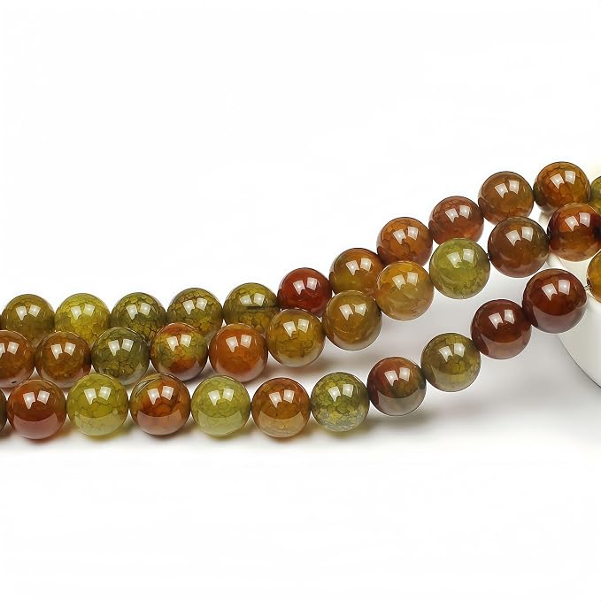 MJDCB Natural Ancient Crack Agate Beads Yellow Dragon veined Stripe Agate Round - Image 3