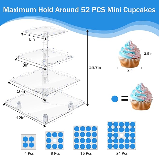 YestBuy 4 Tier Acrylic Cupcake Stand Afternoon Tea Cake Stand Large Cupcake - Image 5