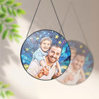 Personalized Dad Photo Stained Glass Suncatcher, Stained Glass Window Hanging - Image 4