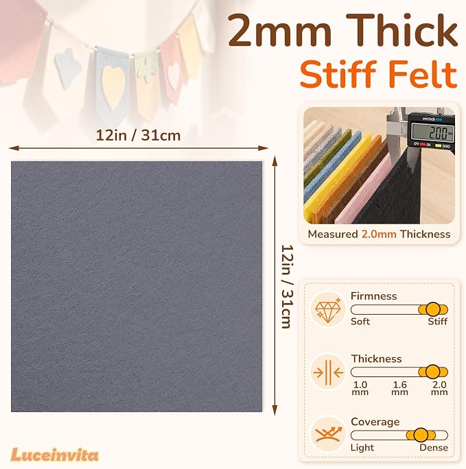 2mm Stiff Felt Sheets 12" X 12" | Thick Polyester Felt Material, DIY Craft - Image 3