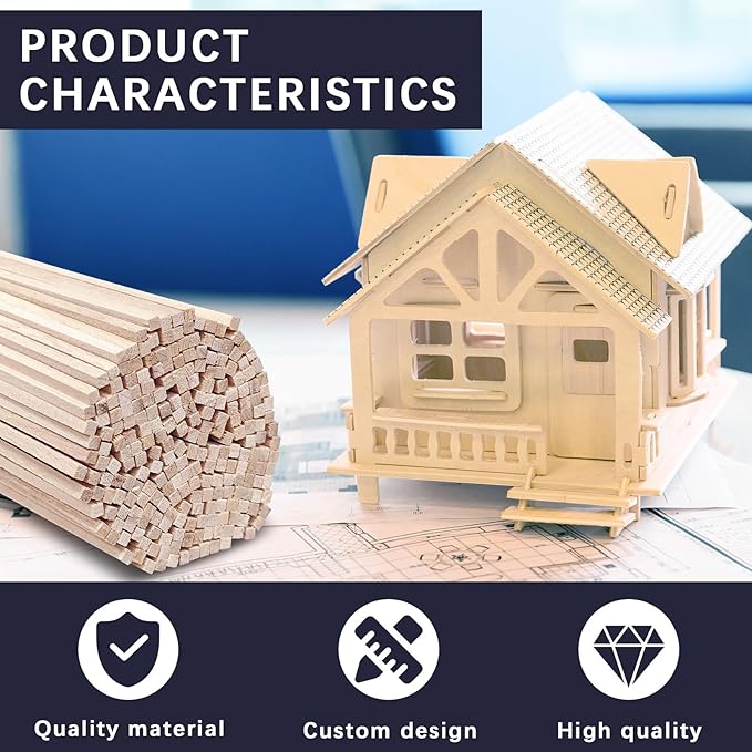 300 Pcs Balsa Wood Sticks 1/8 x 1/8 x 12 Inch balsa Wood Strips Hardwood Square - Image 3