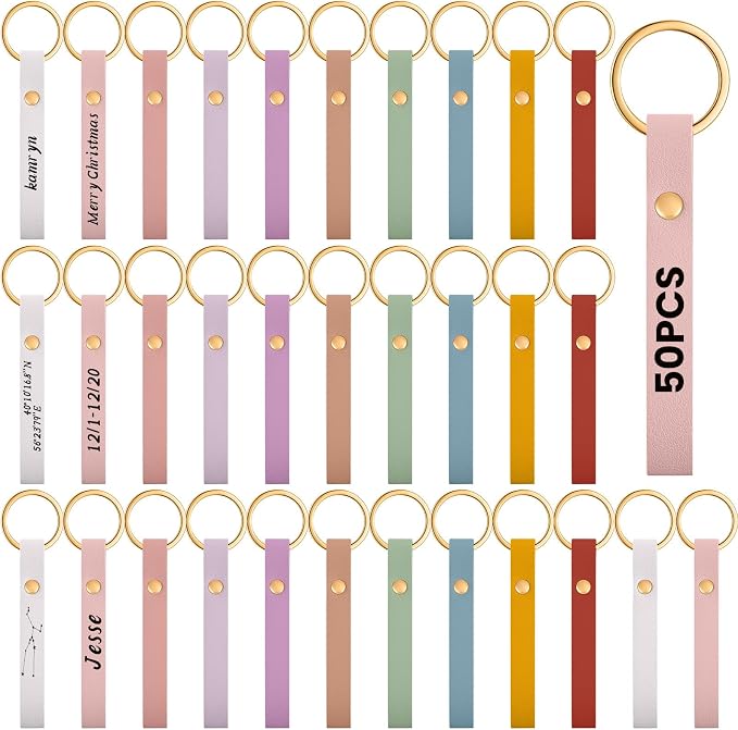 Wavyknot 50 Pcs PU Leather Keychain Blanks Bulk Laser Engraving Blanks Keychain by Wavyknot