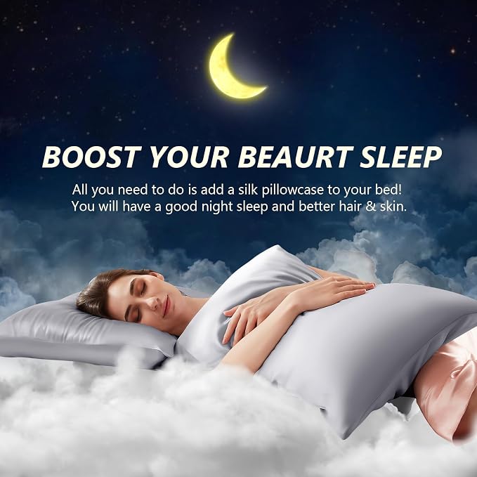 Silk Pillow Cases 2 Pack King Size Mulberry Silk Pillowcase Set of 2 - Image 3