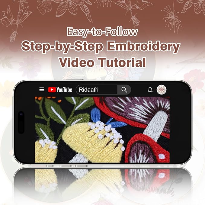 RidaaFri Embroidery Kit for Beginners, 3 Pk Stamped Mushroom DIY Craft Supplies - Image 7