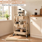 3 Tier Beige Rolling Storage Cart Metal on Wheels, Cream Three Tiered Diaper - Image 8