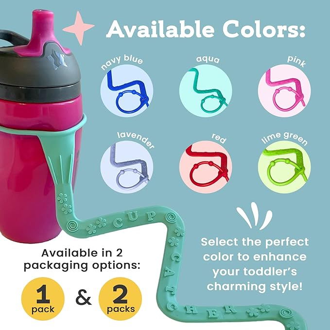 Brilli Baby Cup Catcher Patented Safety Tether Strap, Attach Sippy Cups, Bottles, Pacifiers & More to Stroller, High Chair, Car Seat, Made in USA, Food Grade, Dishwasher Safe (Navy)