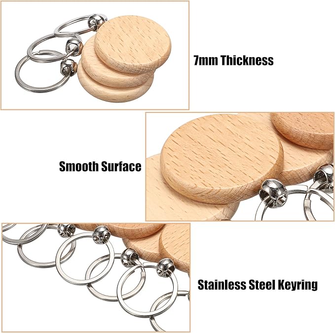 JUXYES 200 PCS Unfinished Wooden Keychain Blanks - Image 4