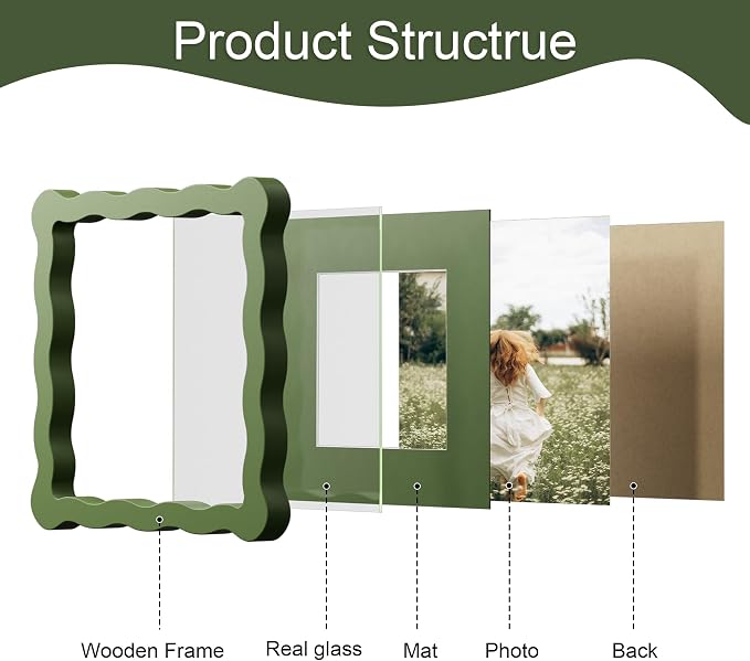6x6 Picture Frame with Mat for 4x4, Wavy Edge Wooden Real Glass Photo Frame for - Image 5