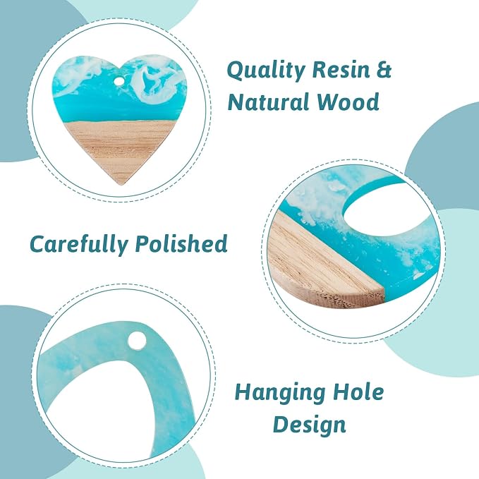 FASHEWELRY 20Pcs Ocean Resin Wood Earring Charms Transparent Wooden Earring - Image 6