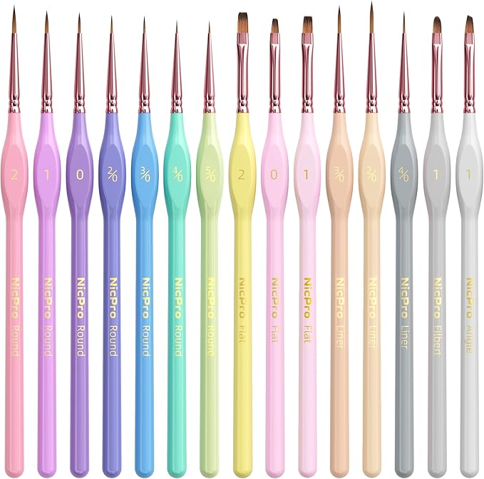 Nicpro 15PCS Micro Fine Detail Paint Brush Set, Aesthetic Pastel Small by Nicpro