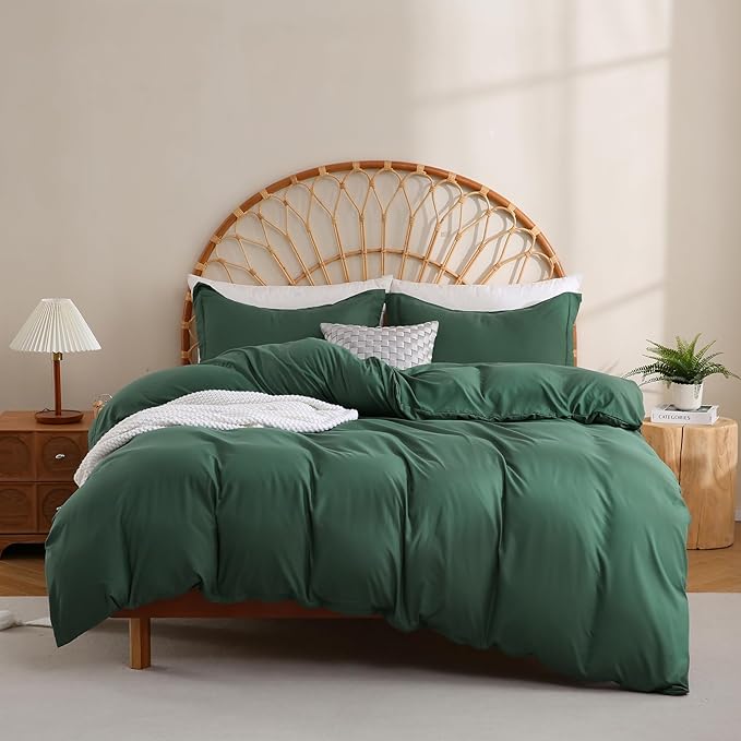 JSD Hunter Green Duvet Cover Set Queen Size, 3 Piece Duvet Cover by JSD