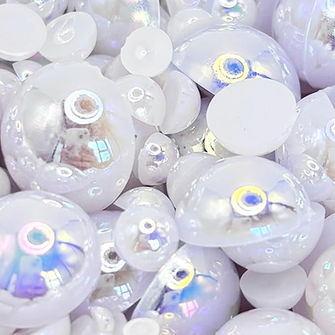 1500PCS 3-14mm WhiteAB Flatback Pearls, 150g Half-Round ABS Pearls by Sqqzuie