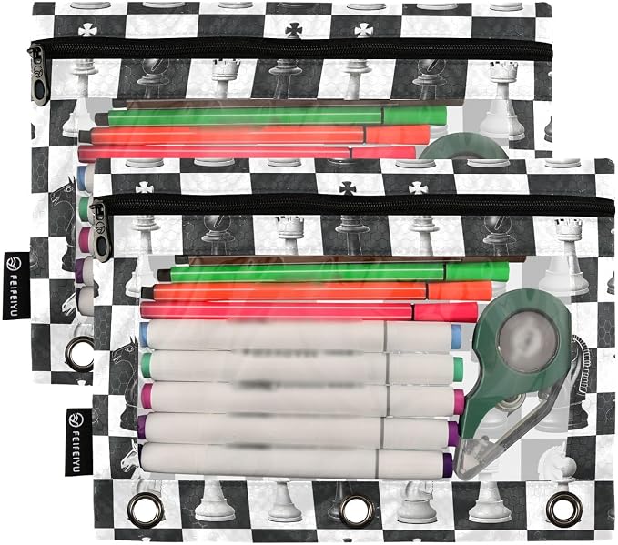 Custom Chess Checkered Plaid Pencil Pouch - Image 2