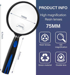 Feosky Handheld Reading Magnifier, 10X Magnifier, 75mm Shatterproof Lens - Image 2