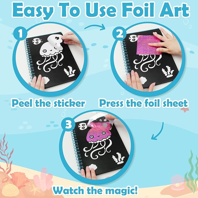 FUNNYB&G Foil Art Craft Kit for Kids 4-10 Years Old: Mess-Free & No-Glue - Image 3