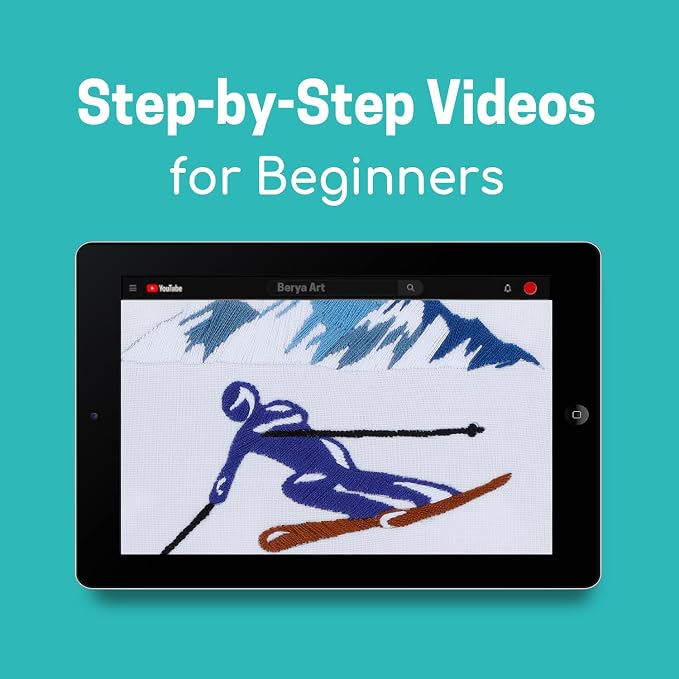 Embroidery Kit for Adult Beginners, Skiers Snow Mountain Embroidery Kit - Image 4