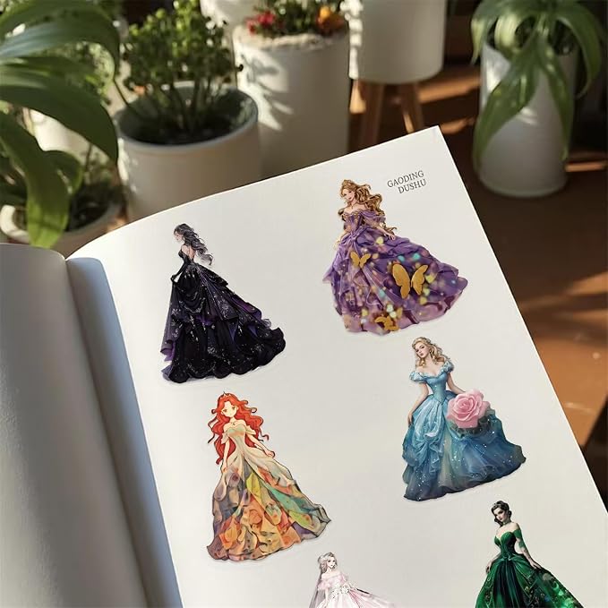 PET Transparent Princess Gown Stickers, Colorful Ball Gown Stickers Gift - Image 4