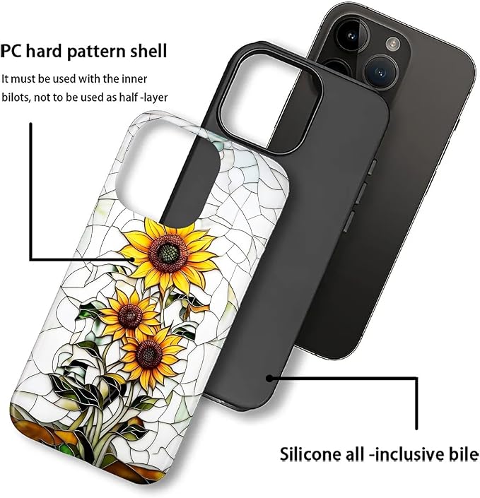 ZHEGAILIAN Case for iPhone 16 Pro, Sunflower Faux Stained Glass Effect Durable - Image 2