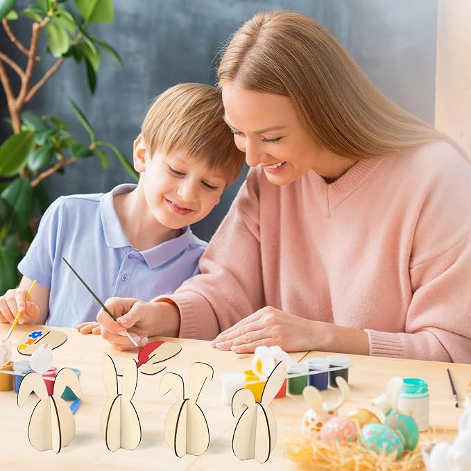 COCHIE DIY 3D Easter Eggs Wood Crafts to Paint, Paintable Unfinished Wooden - Image 4